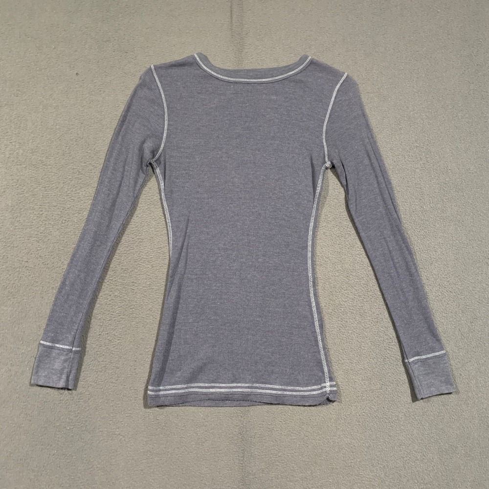 Mossimo Supply Co Thermal Top Womens Large Gray Contrast Stitch Y2K Grunge Basic